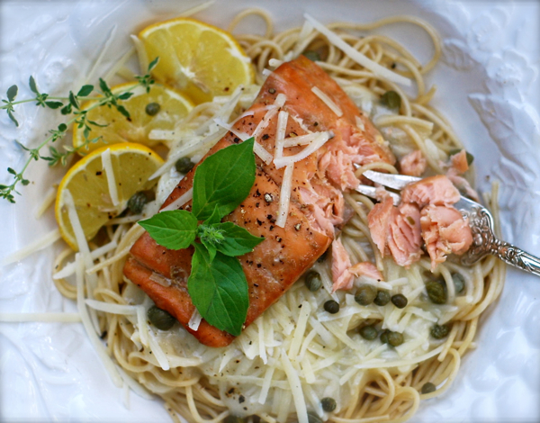 grilled salmon scampi spaghetti - ChinDeep