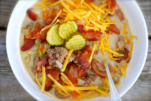 bacon double cheeseburger soup - ChinDeep