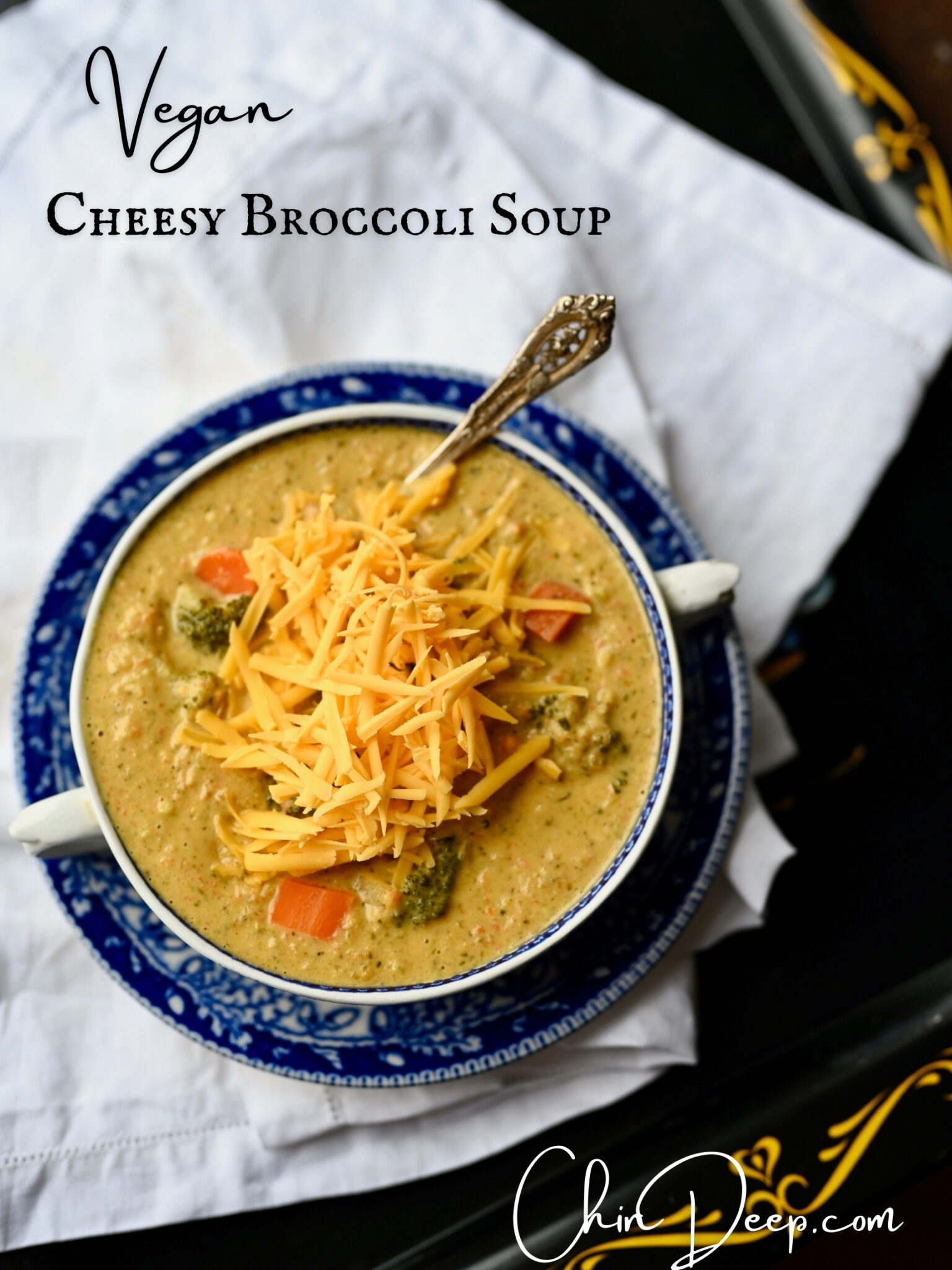 vegan cheesy broccoli soup ChinDeep